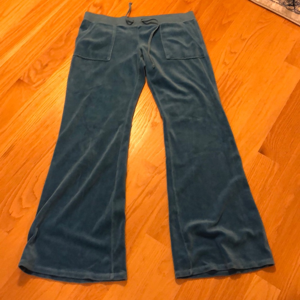 Juicy couture wide leg velour pants size L blue